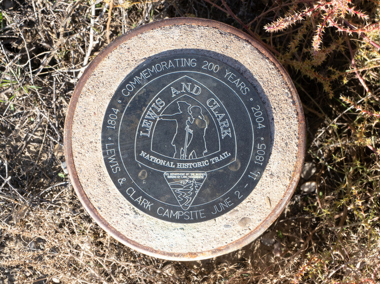 Lewis and Clark trail marker at the Missouri Breaks in Montana